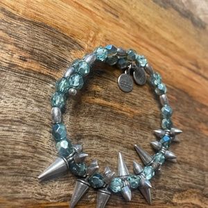 Alex & Ani Spike Of Creativity Teal Blue Silver Charm Bangle Bracelet Rare HTF